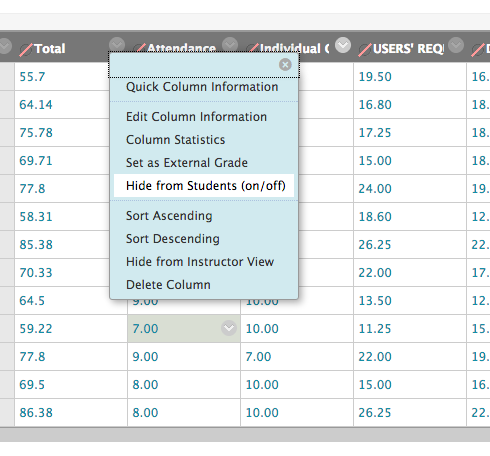 Hide column from student's view.
